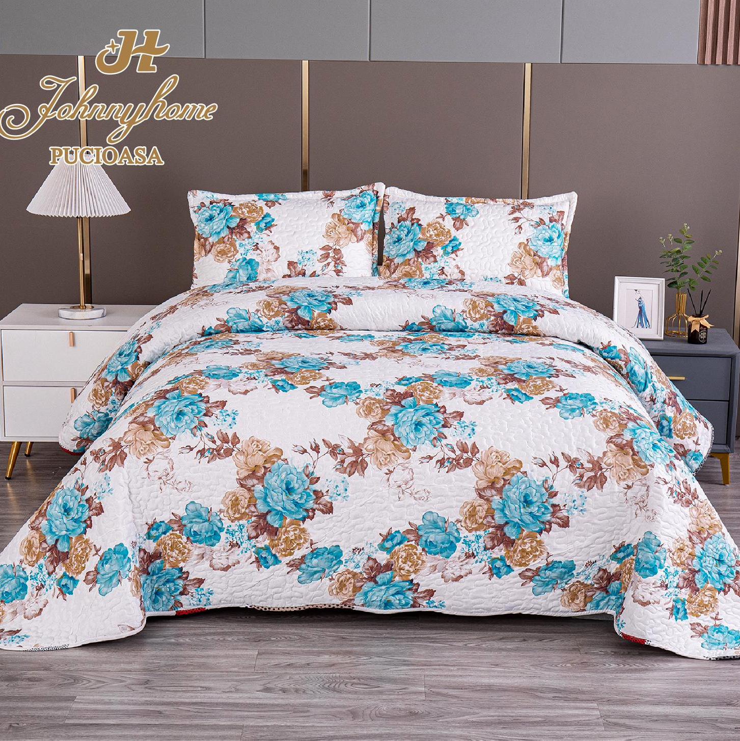 (OFERTA 3 la 199 Lei) Cuvertura pentru pat dublu cu 2 fete, matlasata,  Bej, flori