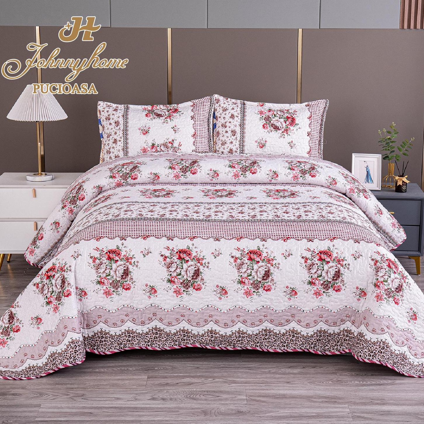 (OFERTA 3 la 199 Lei) Cuvertura pentru pat dublu cu 2 fete, matlasata,  Maro, model clasic, flori