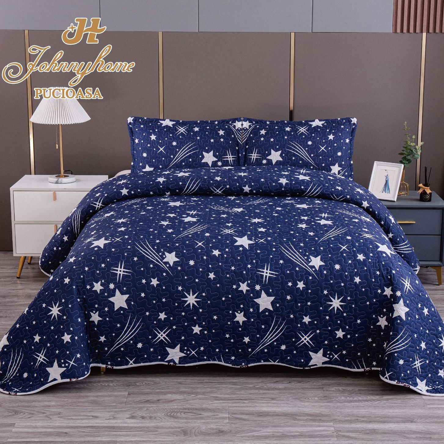 (OFERTA 3 la 199 Lei) Cuvertura pentru pat dublu cu 2 fete, matlasata,  Albastru, stelute