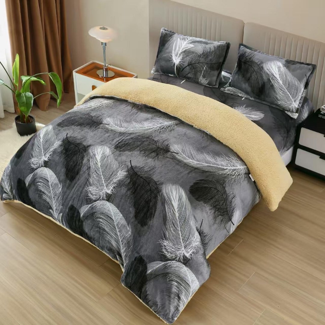 Lenjerie pat dublu, Super Pufoasa COCOLINO cu BLANITA, 4 piese, Gri, pene