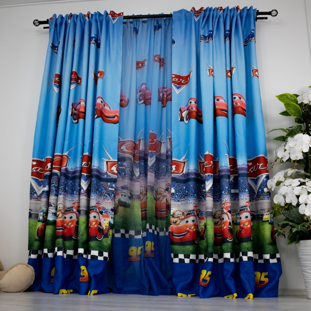 Draperie Satinata pentru copii, Cars, latime 200cm x inaltime 170cm, Tiv lat