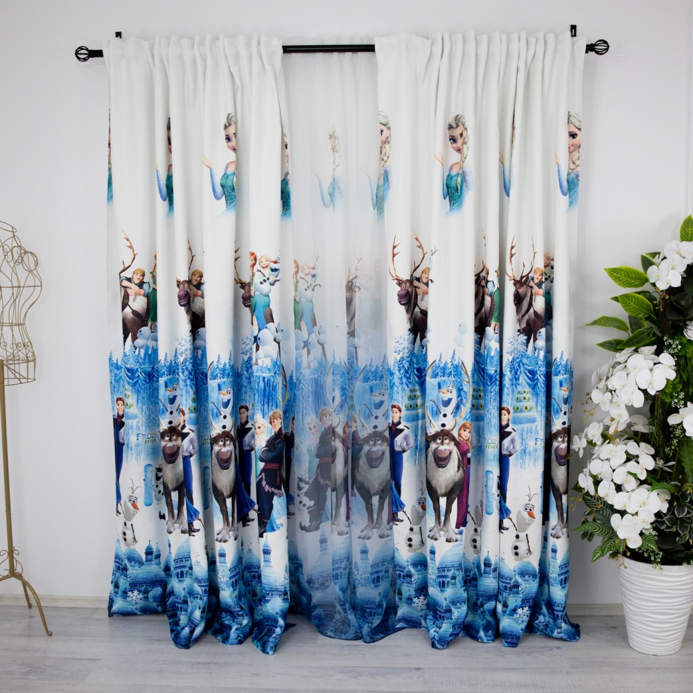 Set 2 Draperii Satinata pentru copii , Frozen- 200cm x 232cm , rejansa pt bara