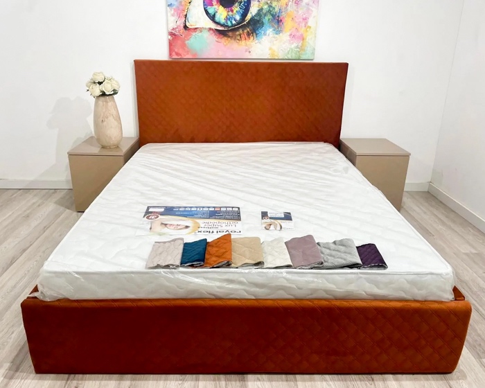 Pat Dublu, pentru saltea de 160x200cm, cu Lada de Depozitare, Caramiziu - model CRYSTY - cu Somiera Rabatabila - 0 | YEO