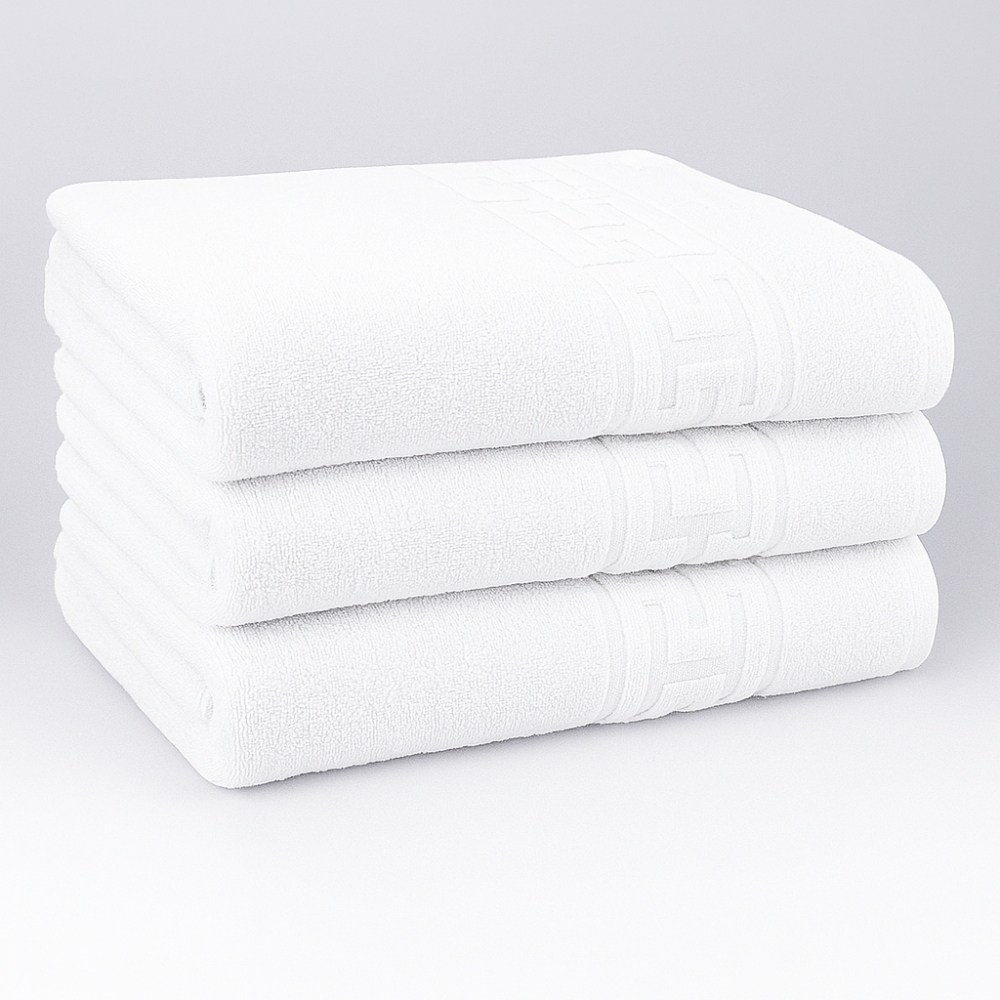 Set 3 Prosoape Mari 70x130 cm, Bumbac Pakistanez 100%, 400 g/m², Alb Imaculat - 0 | YEO