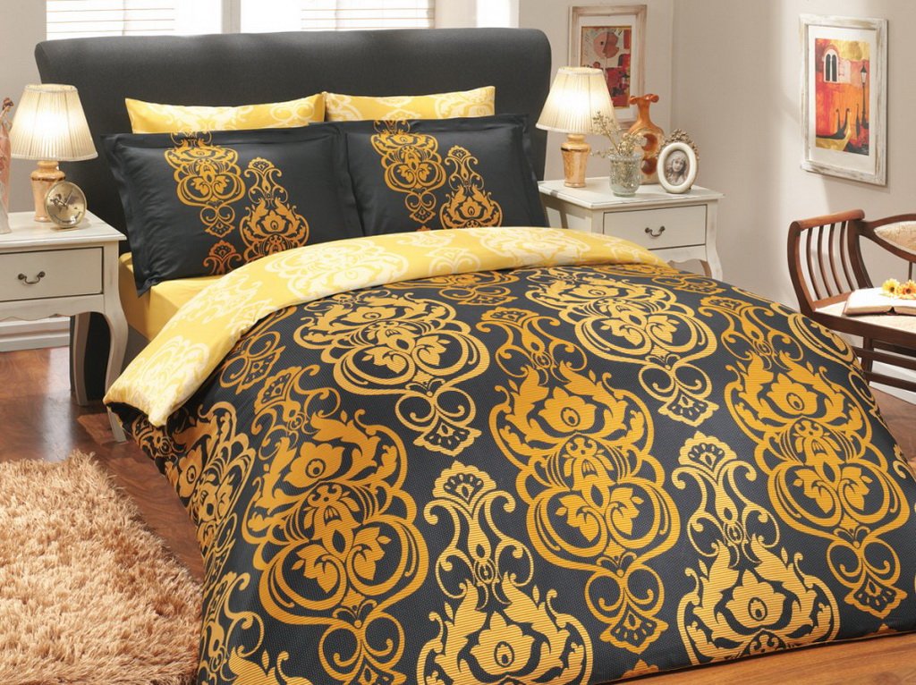 Lenjerie de pat King Hobby Home BUMBAC 100% Satin DELUX Monart Gold