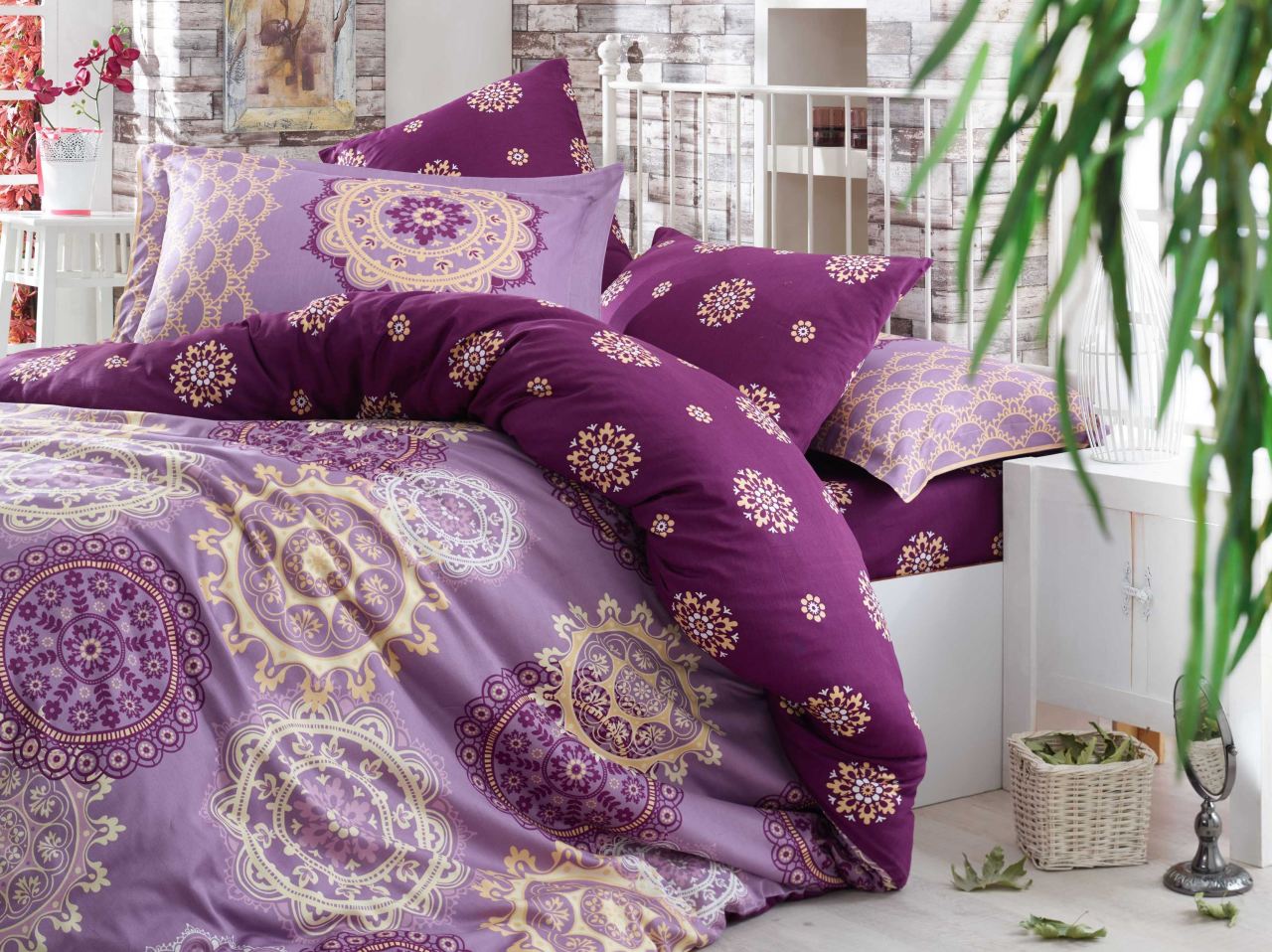 Lenjerie de pat King Hobby Home BUMBAC 100% Satin DELUX Ottoman Purple