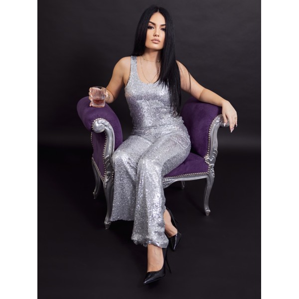 Compleu Sequins - maieu si pantalon evazat Silver [1]