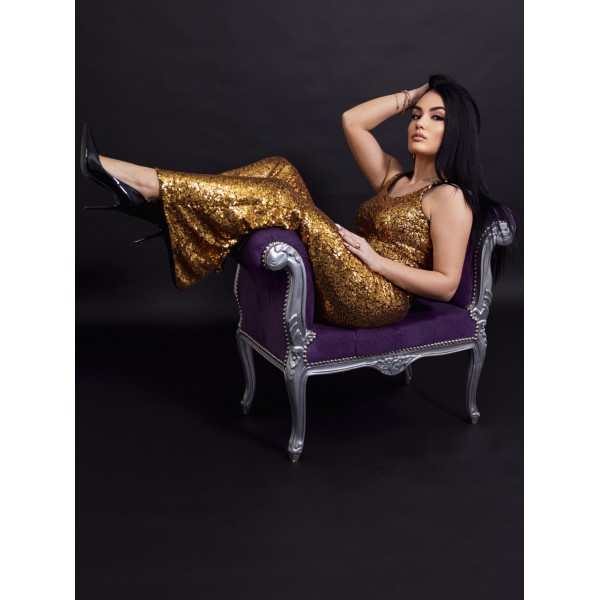 Compleu Sequins - maieu si pantalon evazat Gold [1]