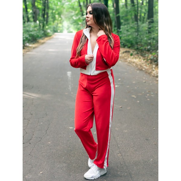 Trening din Catifea Rosu-Alb cu pantalon drept [1]