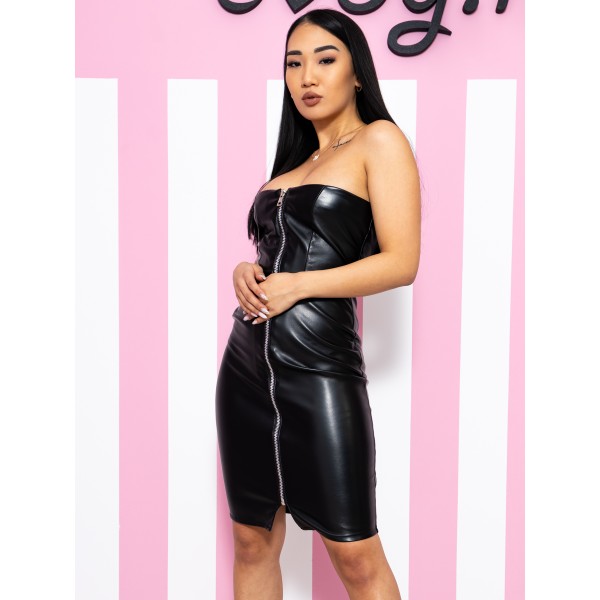 Rochie eVog tip corset cu fermoar din piele ecologica neagra [1]