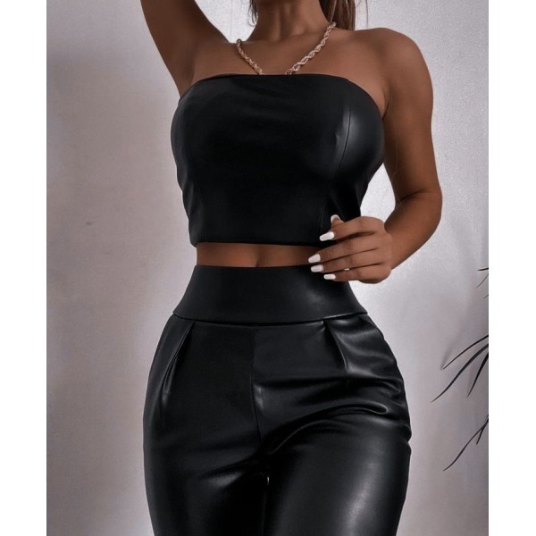 Compleu eVog corset si pantalon din piele ecologica neagra [1]