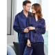 Set pijamale pentru cuplu din Satin Bleumarin cu vipusca alba
