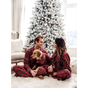 Set pijamale pentru cuplu din Satin Craciun cu vipusca rosie