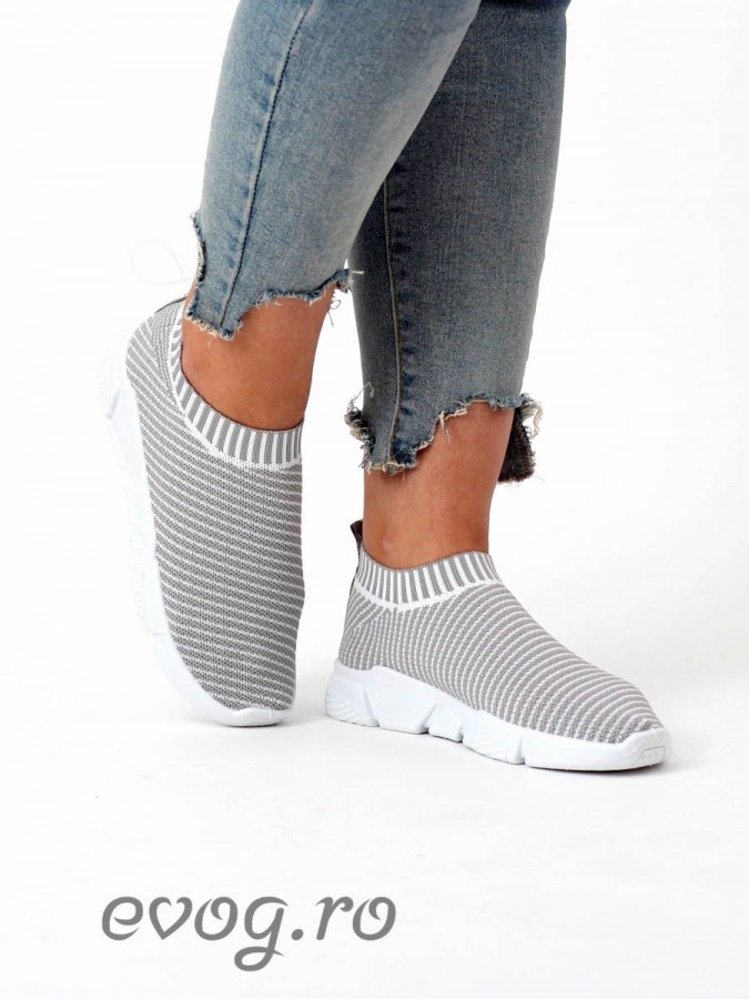 High Sneakers Stripes White V Grey