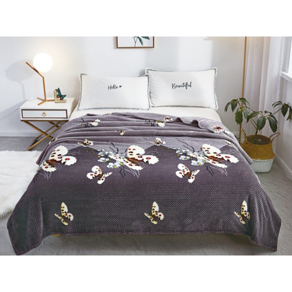 Patura pufoasa cocolino gofrata 200x230cm, 300gr, Gri-Negru, Fluturi [1]