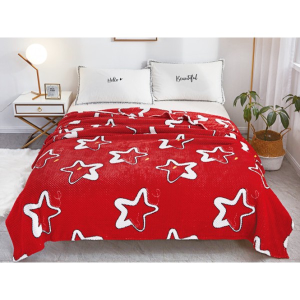 Patura pufoasa cocolino gofrata 200x230cm, 300gr, Rosu-Alb, Stelute [1]