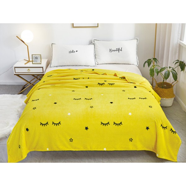 Patura pufoasa cocolino gofrata 200x230cm, 300gr, Galben-Negru, Gene [1]