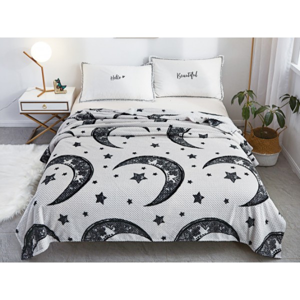 Patura pufoasa cocolino gofrata 200x230cm, 300gr, Gri-Negru, Stelute [1]