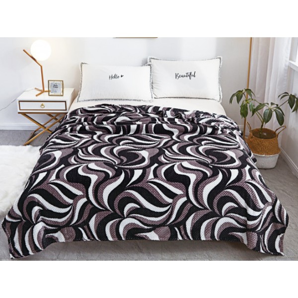 Patura pufoasa cocolino gofrata 200x230cm, 300gr/mp, Negru-Gri-Alb, Abstract [1]