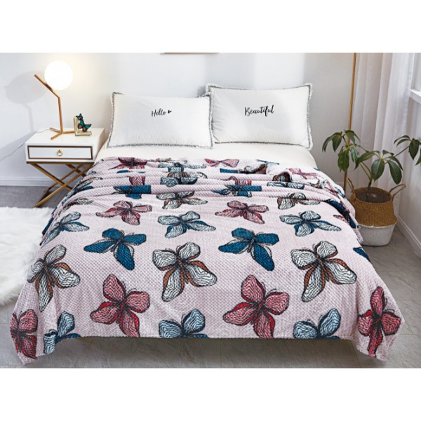 Patura pufoasa cocolino gofrata 200x230cm, 300gr, Bej-Multicolor, Fluturi [1]