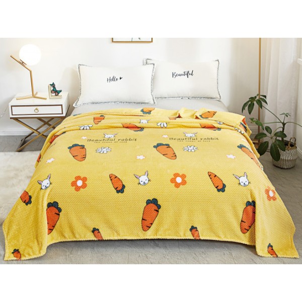 Patura pufoasa cocolino gofrata 200x230cm, 300gr/mp, Galben-Portocaliu, Morcovi, Flori, Iepurasi [1]