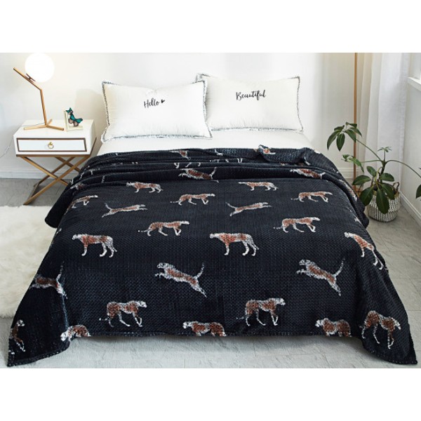 Patura pufoasa cocolino gofrata 200x230cm, 300gr/mp, Negru-Maro, Leoparzi [1]