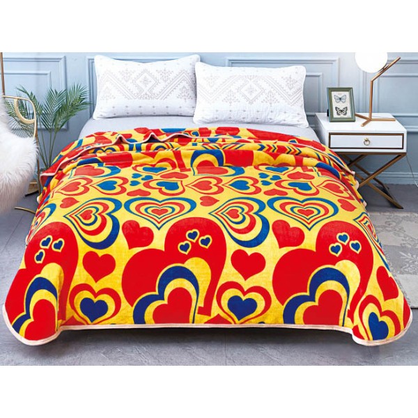 Patura pufoasa cocolino 200x230cm, 300gr/mp, Galben-Multicolor, Inimioare [1]