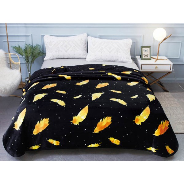 Patura pufoasa cocolino 200x230cm, 300gr/mp, Negru-Galben, Pene [1]