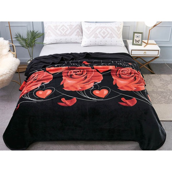 Patura pufoasa cocolino 200x230cm, 300gr/mp, Negru-Rosu, Trandafiri [1]