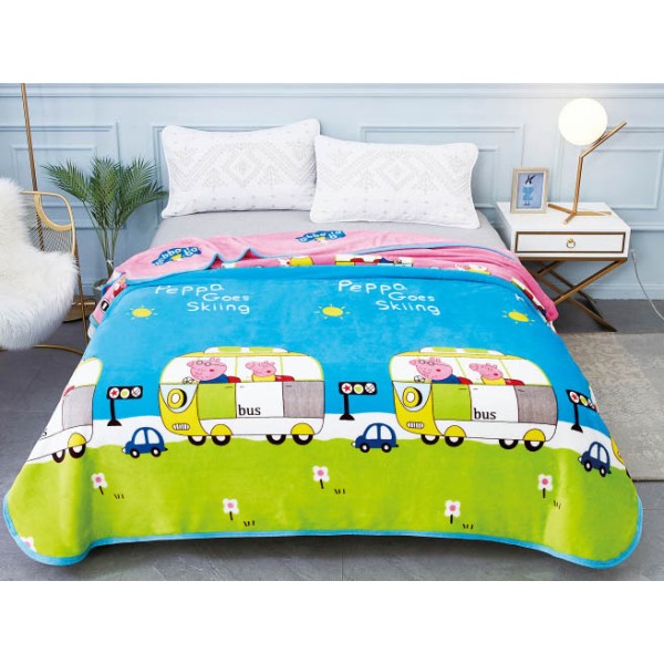 Patura pufoasa cocolino 200x230cm, 300gr/mp, Bleu-Multicolor, Peppa Pig [1]