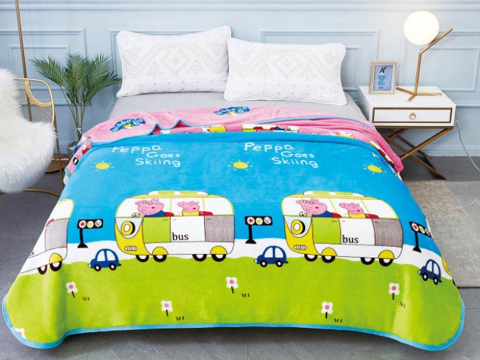 Patura pufoasa cocolino 200x230cm, 300gr/mp, Bleu-Multicolor, Peppa Pig