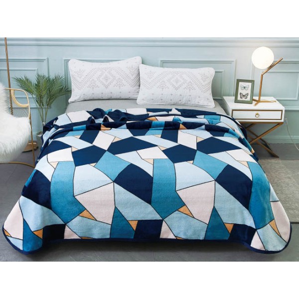 Patura pufoasa cocolino 200x230cm, 300gr/mp, Bleu-Multicolor, Forme Geometrice [1]