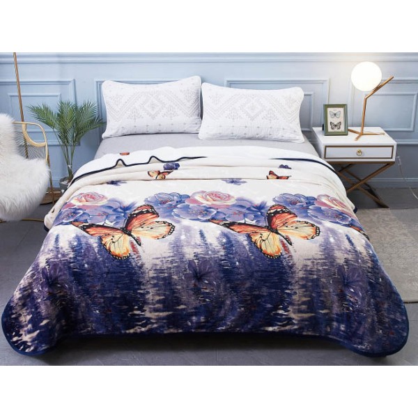 Patura pufoasa cocolino 200x230cm, 300gr/mp, Gri-Multicolor, Fluturi [1]