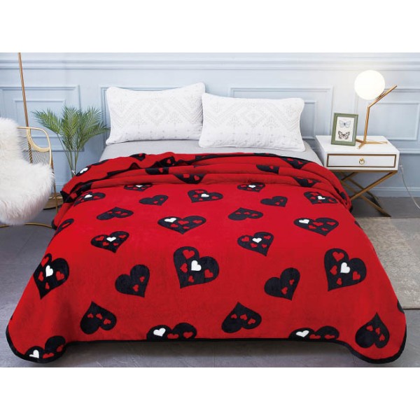 Patura pufoasa cocolino 200x230cm, 300gr/mp, Rosu-Negru, Inimioare [1]