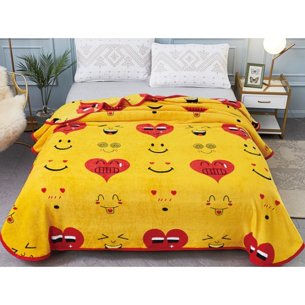Patura pufoasa cocolino 200x230cm, 300gr/mp, Galben-Rosu, Inimioare, Emoji [1]