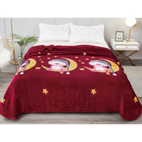 Patura pufoasa cocolino 200x230cm, 300gr/mp, Maro-Galben, Stelute, Luna, Pisici [1]