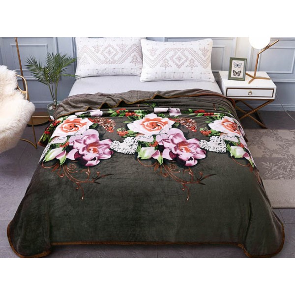 Patura pufoasa cocolino 200x230cm, 300gr/mp, Maro-Multicolor, Flori [1]