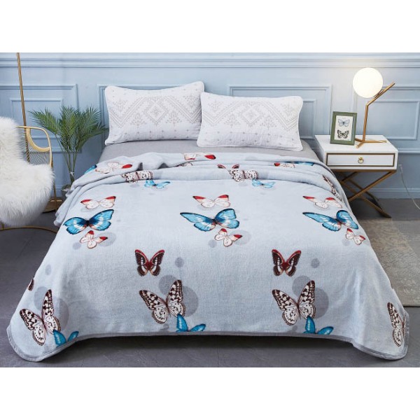 Patura pufoasa cocolino 200x230cm, 300gr/mp, Bleu-Multicolor, Fluturi [1]