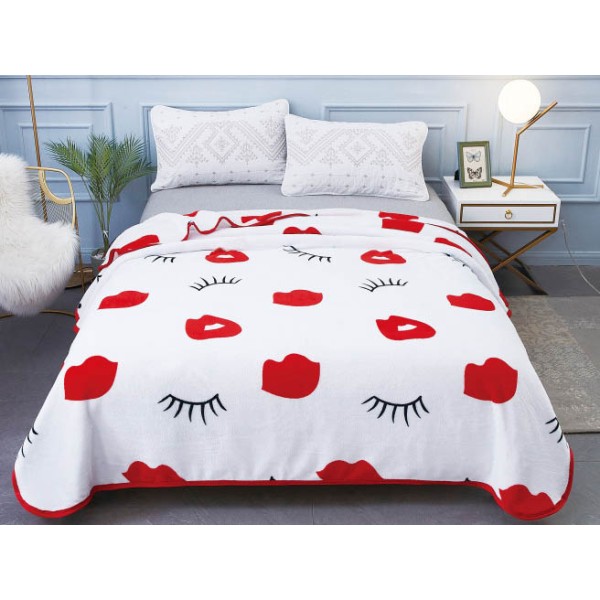 Patura pufoasa cocolino 200x230cm, 300gr/mp, Alb-Rosu, Buze, Gene [1]