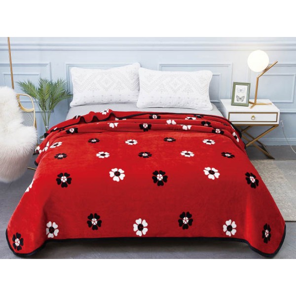 Patura pufoasa cocolino 200x230cm, 300gr/mp, Rosu-Alb, Flori [1]