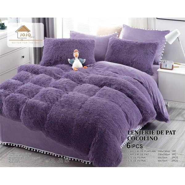 Lenjerie pat super pufoasa COCOLINO Fluffy cu ciucuri, 6 piese, MOV [1]