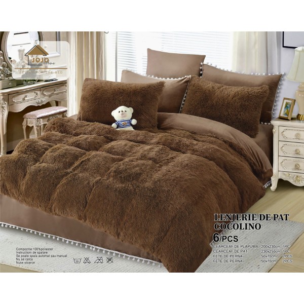 Lenjerie pat super pufoasa COCOLINO Fluffy cu ciucuri, 6 piese, MARO [1]