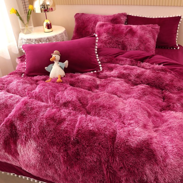 Lenjerie pat super pufoasa COCOLINO Fluffy cu ciucuri, 6 piese, Grena - Multicolor [1]