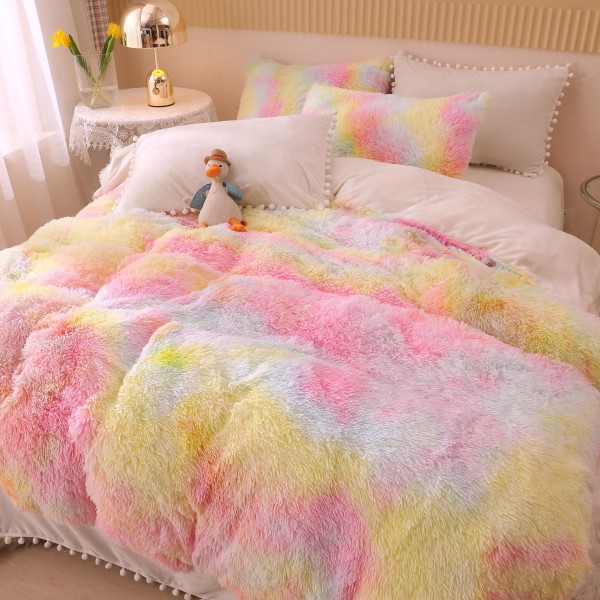 Lenjerie pat super pufoasa COCOLINO Fluffy cu ciucuri, 6 piese, Roz - Multicolor [1]