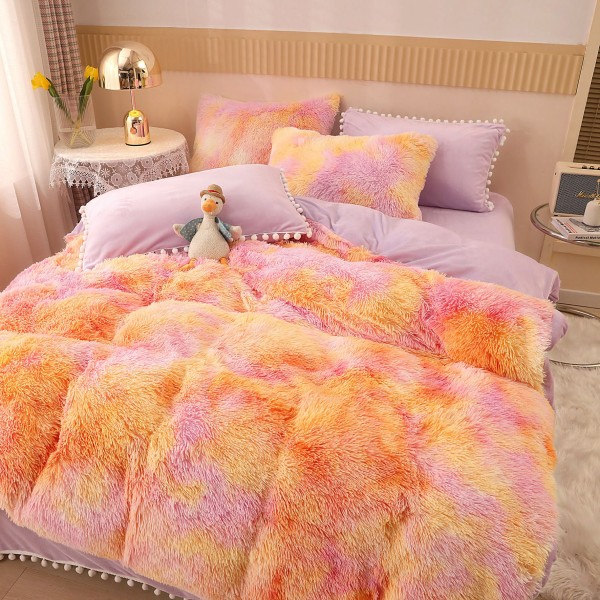 Lenjerie pat super pufoasa COCOLINO Fluffy cu ciucuri, 6 piese, Portocaliu - Multicolor [1]