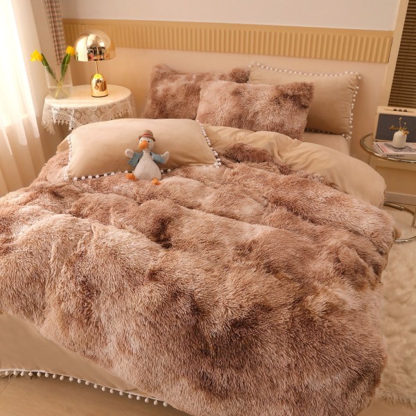 Lenjerie pat super pufoasa COCOLINO Fluffy cu ciucuri, 6 piese, Maro - Multicolor [1]