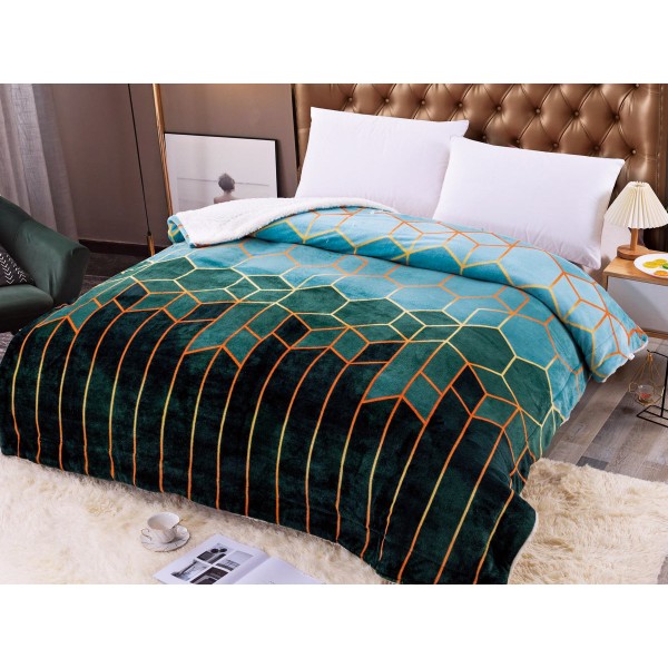 Patura CoCoLiNo cu blanita, 200x230cm, Jojo Home, Verde-Multicolor, forme geometrice [1]