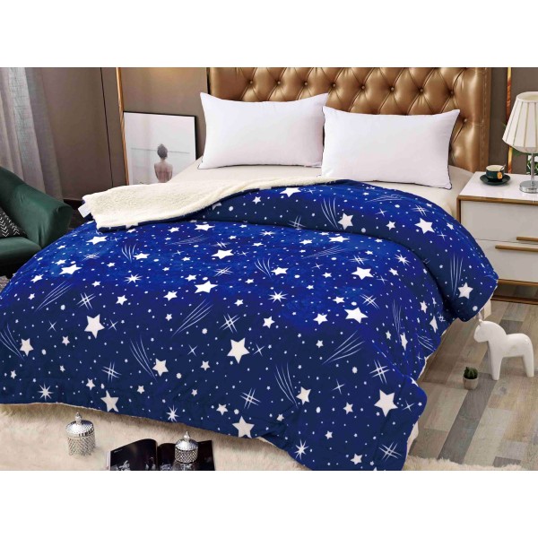 Patura CoCoLiNo cu blanita, 200x230cm, Jojo Home, Bleumarin-Alb, stelute [1]