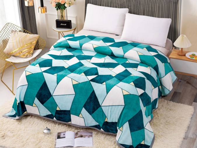 Patura CoCoLiNo 200x230cm Jojo Home Verde-Multicolor forme geometrice