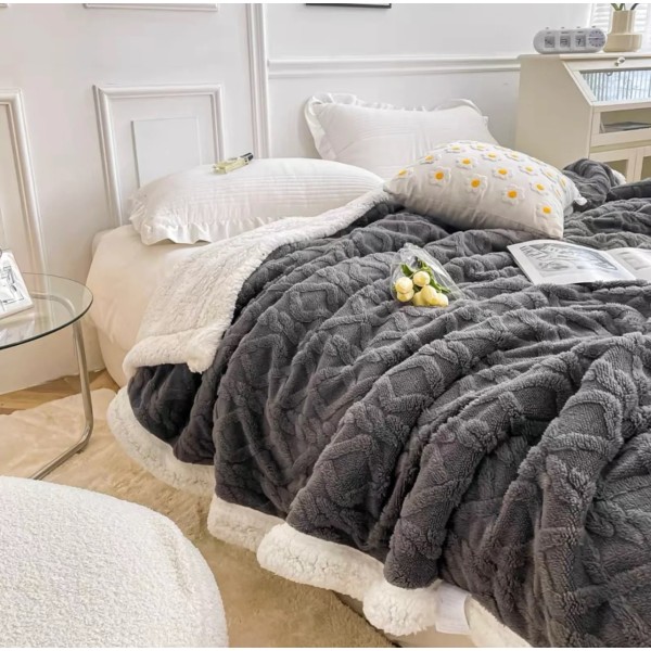 Patura CoCoLiNo tip Tricotaj cu blanita, 200x230cm, Jojo Home, Gri [1]